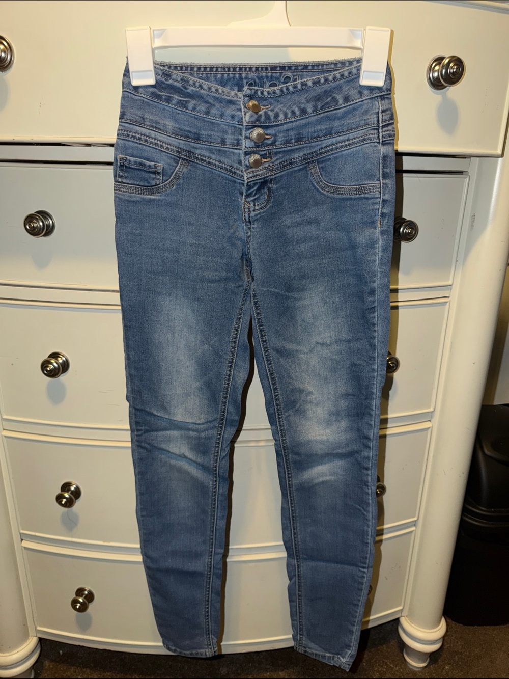 Rue21 Medium Blue High-Rise Skinny Jeans with Button Fly